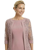 Elegant 3/4 Sleeves Knee-Length Chiffon Mother Of The Bride Dresses With Lace Jacket