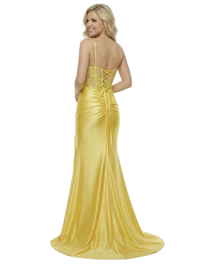 ChicSew Formal Evening Dresses Dreamy Lace Applique Prom Dress Sheer Boned Corset Bodice Satin Side Split Holiday Gown, Custom Color(leaving a note) ChicSew Formal Evening Dresses Dreamy Lace Applique Prom Dress Sheer Boned Corset Bodice Satin Side Split Holiday Gown, Custom Color(leaving a note)