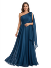Elegant One Shoulder Sleeveless A-Line Chiffon Mother Of The Bride Dress With Bow Knot