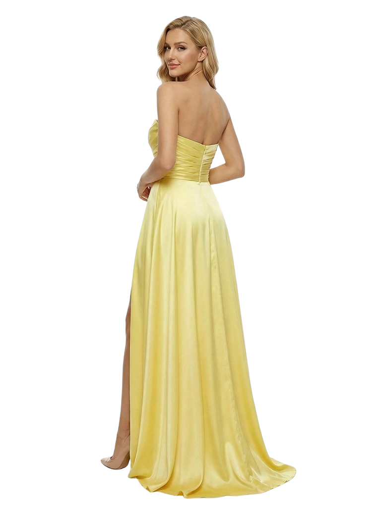 Dreamy Sweetheart Satin Prom Dress With Sexy Side Slit Floor Length Gown