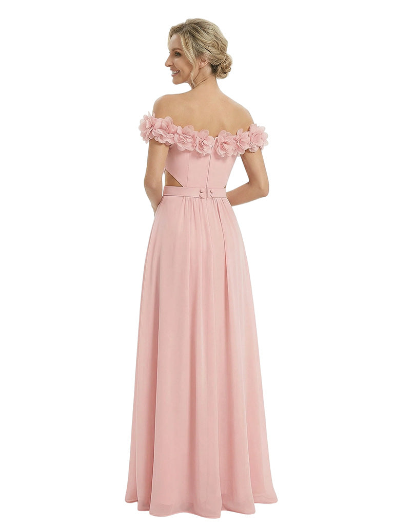 Sexy Floral Off Shoulder Sleeveless Side Slit A-Line Chiffon Mother Of The Bride Dresses
