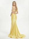 Beautiful Ruched Satin Mermaid Gown Sexy Spaghetti Strap Evening Dress with Leg Opening