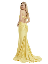 Dreamy Spaghetti Straps Satin Prom Dress With Sexy Side Slit Floor Length Gown