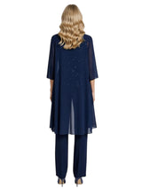 Classy Sequin Top Boat Neck 3/4 Sleeves  Mother Of The Bride Pantsuit With Jacket