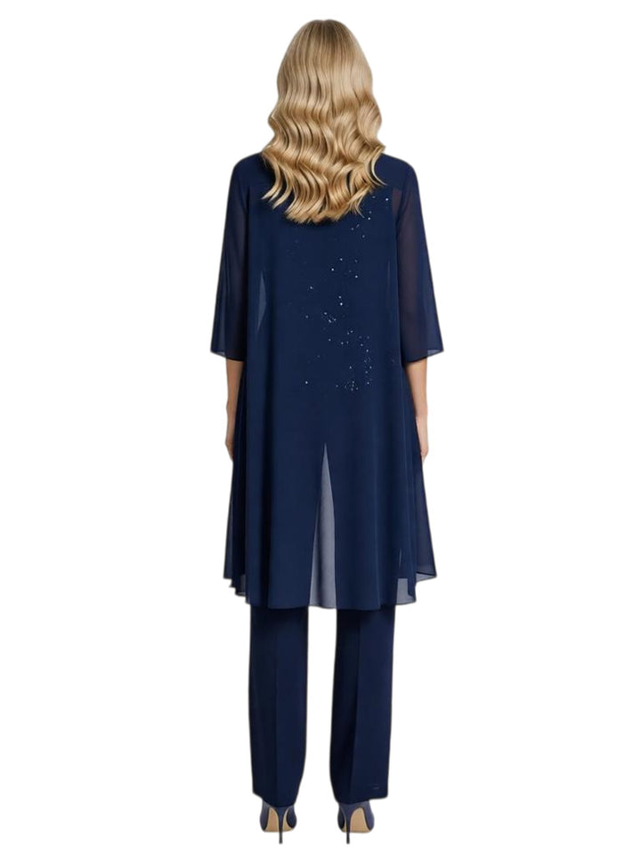 Classy Sequin Top Boat Neck 3/4 Sleeves  Mother Of The Bride Pantsuit With Jacket