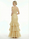 Elegant Cold Shoulder Mermaid Prom Gown Classy Tiered Ruffle Lace Long Formal Dress