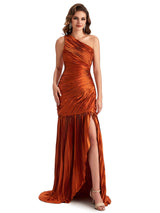 Sexy Side Slit Mermaid Soft Satin One Shoulder Long Ladies Bridesmaid Dresses Online