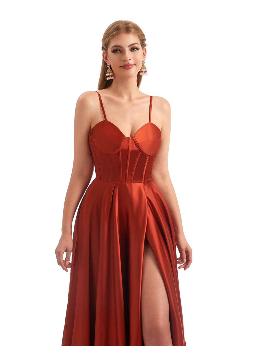 Formal Boho A-Line Satin Gown For Bridesmaids