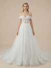A-Line Off The Shoulder Boning Maxi Long Sequin Wedding Dresses Gowns Online