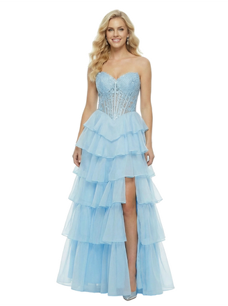 Elegant Sweetheart Side Slit Sleeveless Ruffles A-Line Chiffon Formal Ball Gown Prom Dress