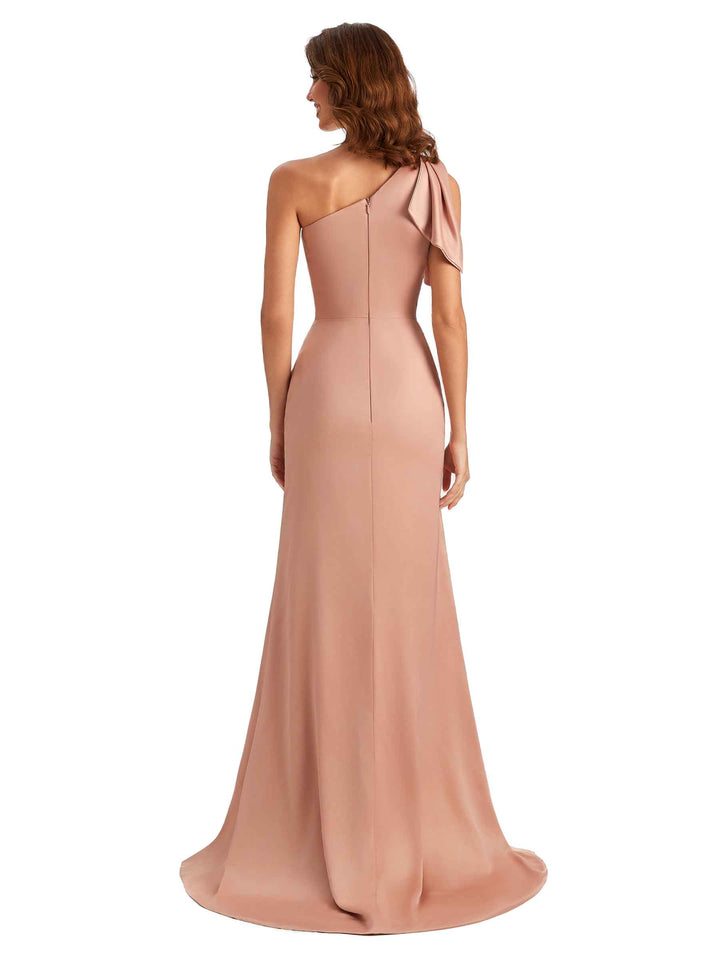 Sexy One Shoulder Mermaid Side Slit Unique Silky Satin Bridesmaid Dresses Online