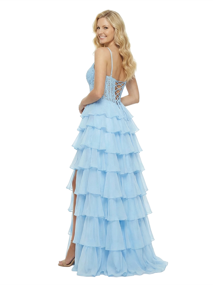 Elegant Sweetheart Side Slit Sleeveless Ruffles A-Line Chiffon Formal Ball Gown Prom Dress
