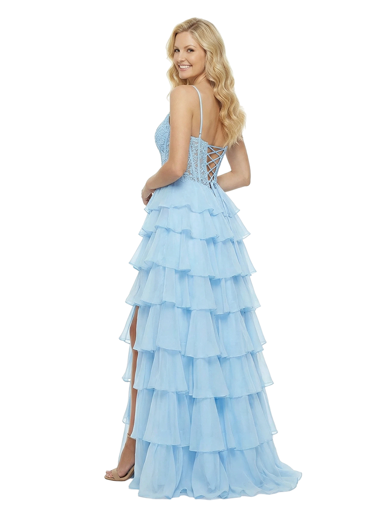 Elegant Sweetheart Side Slit Sleeveless Ruffles A-Line Chiffon Formal Ball Gown Prom Dress