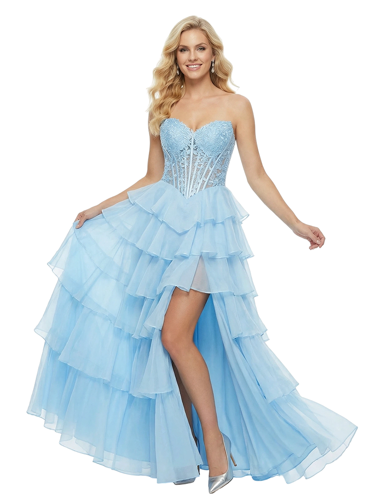 Elegant Sweetheart Side Slit Sleeveless Ruffles A-Line Chiffon Formal Ball Gown Prom Dress