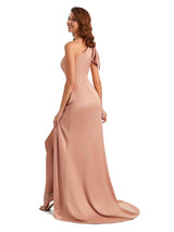 Sexy One Shoulder Mermaid Side Slit Unique Silky Satin Bridesmaid Dresses Online