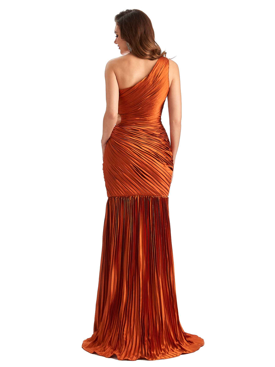 Sexy Side Slit Mermaid Soft Satin One Shoulder Long Ladies Bridesmaid Dresses Online