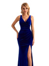 V-Neck Winter Velvet Long Bridesmaid Dresses