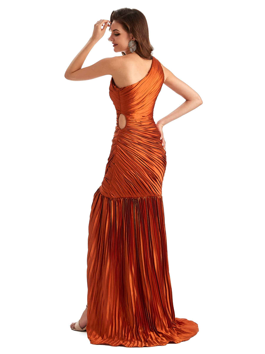 Sexy Side Slit Mermaid Soft Satin One Shoulder Long Ladies Bridesmaid Dresses Online