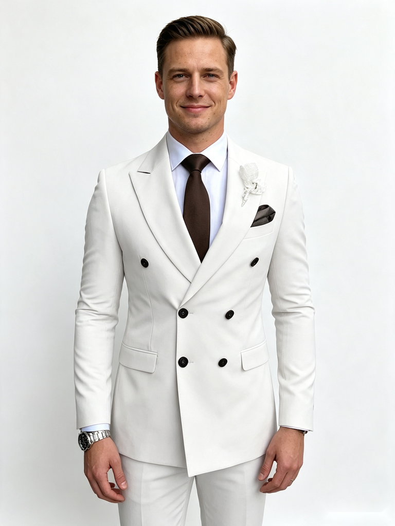 Classic 2 Piece White Men's Suit with Regular Fit and Sophisticated Peak Lapel