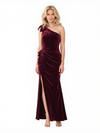 Elegant One Shouder Velvet Mermaid Side Slit Ankle-Length Mother Of The Bride Dresses
