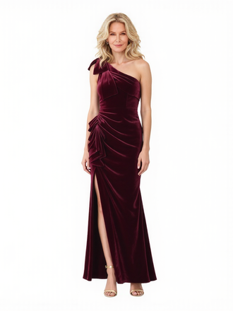 Elegant One Shouder Velvet Mermaid Side Slit Ankle-Length Mother Of The Bride Dresses
