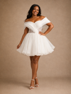 ChicSew Pretty Off The Shoulder A-Line Sleeveless Lace Tulle Mini Wedding Dress