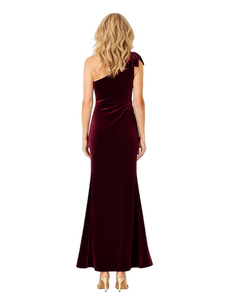 Elegant One Shouder Velvet Mermaid Side Slit Ankle-Length Mother Of The Bride Dresses