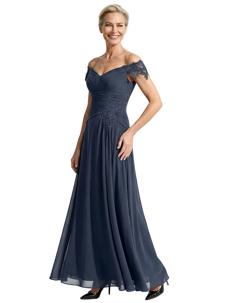 Pretty Off The Shoulder Lace Applique Mother of The Bride A-Line Gown