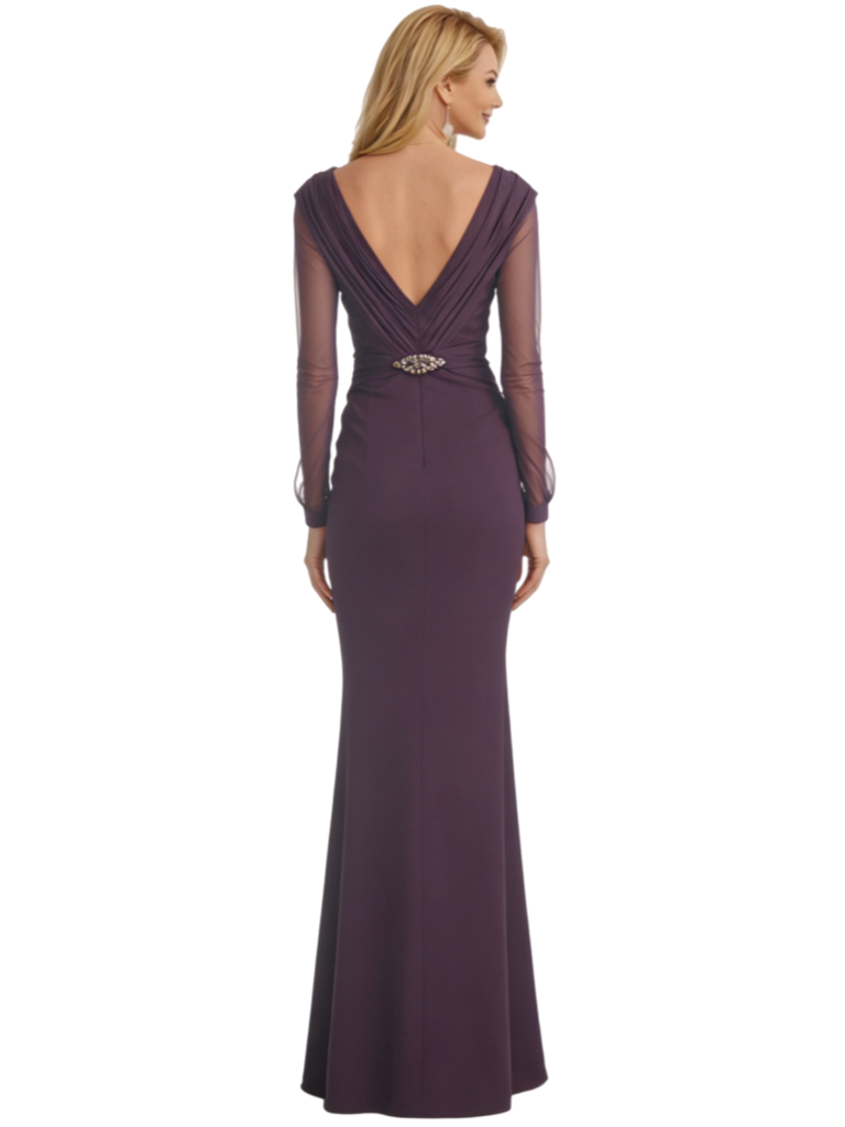 Elegant V-Neck Long Sleeves Mermaid Chiffon Floor Length Mother of the Brides Dresses Side Slit