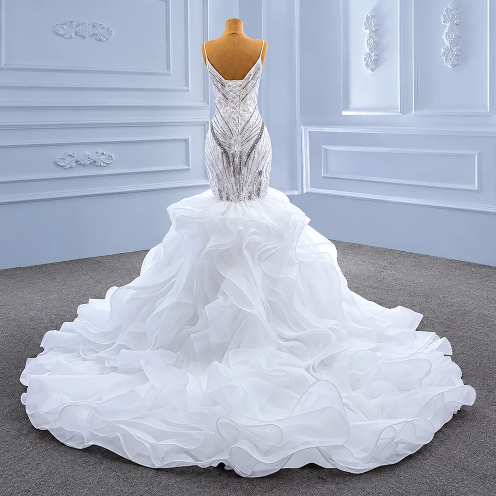 ChicSew Sparkly Spaghetti Straps Mermaid Ball Gown Wedding Dress
