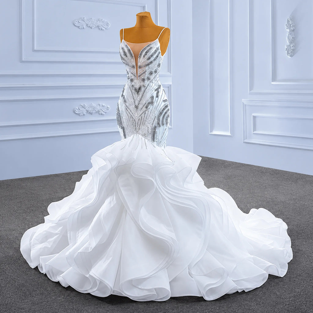 ChicSew Sparkly Spaghetti Straps Mermaid Ball Gown Wedding Dress