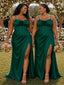 ChicSew Spaghetti Straps Boning Ruched Side Slit Mermaid Soft Satin Maxi Long Bridesmaid Dresses
