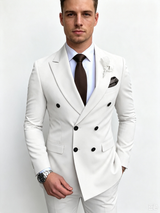 Classic 2 Piece White Men's Suit with Regular Fit and Sophisticated Peak Lapel