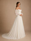 ChicSew Elegant Chiffon Sweetheart Off The Shoulder Tulle Sleeves Maxi Wedding Dresses With Pleats
