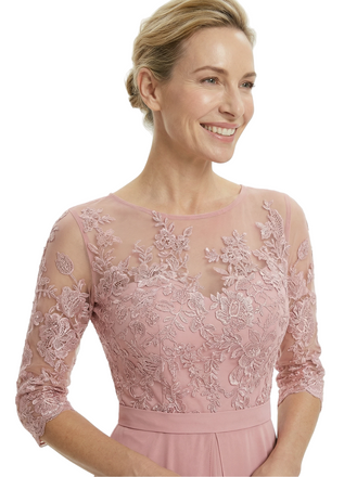 Chicsew Stylish Illusion 3/4 Sleeve Lace Mother of The Bride Jumpsuit Flowy Chiffon Modern Occasion Wear