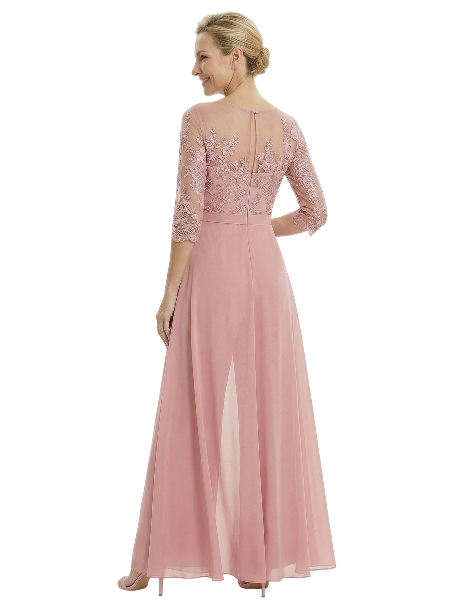 Chicsew Stylish Illusion 3/4 Sleeve Lace Mother of The Bride Jumpsuit Flowy Chiffon Modern Occasion Wear