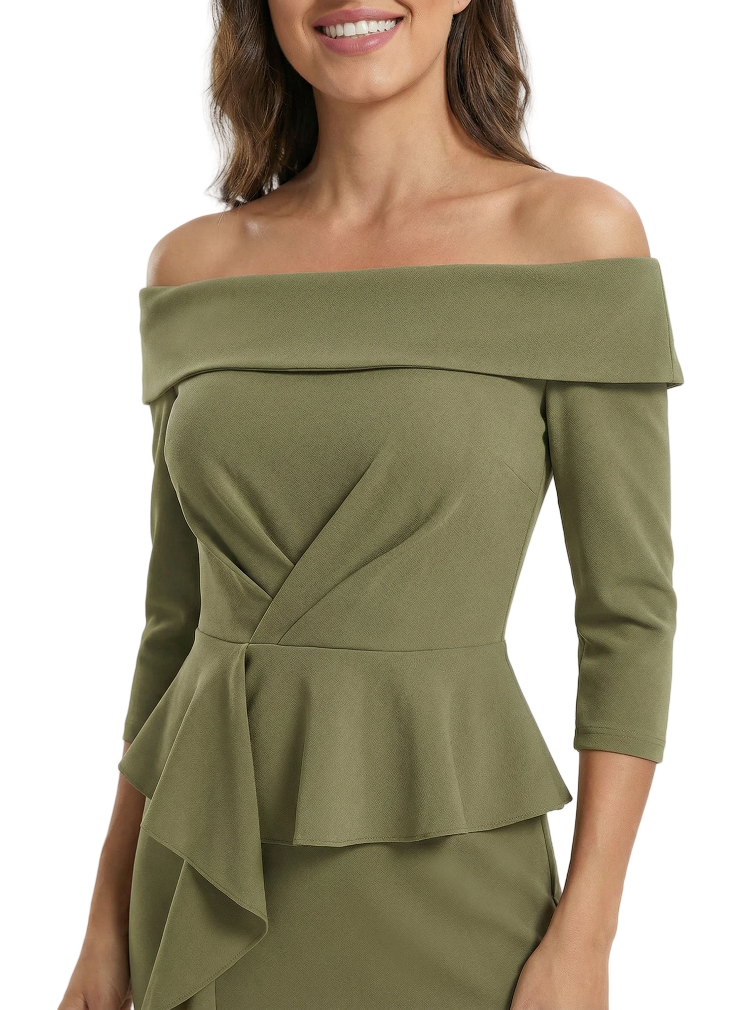 Chicsew Elegant Off Shoulder Ruffle Sheath Evening Gown Floor-Length Mother Of The Groom Dresses