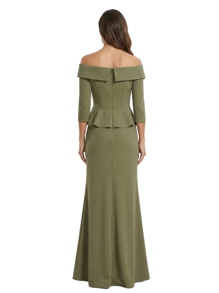 Chicsew Elegant Off Shoulder Ruffle Sheath Evening Gown Floor-Length Mother Of The Groom Dresses