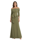 Chicsew Elegant Off Shoulder Ruffle Sheath Evening Gown Floor-Length Mother Of The Groom Dresses