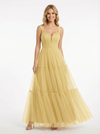 Pretty V-Neck Tiered Tulle Prom Gown Elegant Lace Strap A-Line Maxi Evening Dress