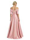 Elegant Off Shoulder Satin Half Sleeves Sheath Mother Of The Bride Dresses Overskirt