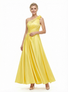Fancy One Shoulder Satin Lace Applique Prom Gown Pretty Sleeveless A-Line