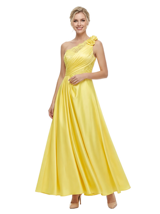 ChicSew Fancy One Shoulder Satin Lace Applique Prom Gown Pretty Sleeveless A-Line