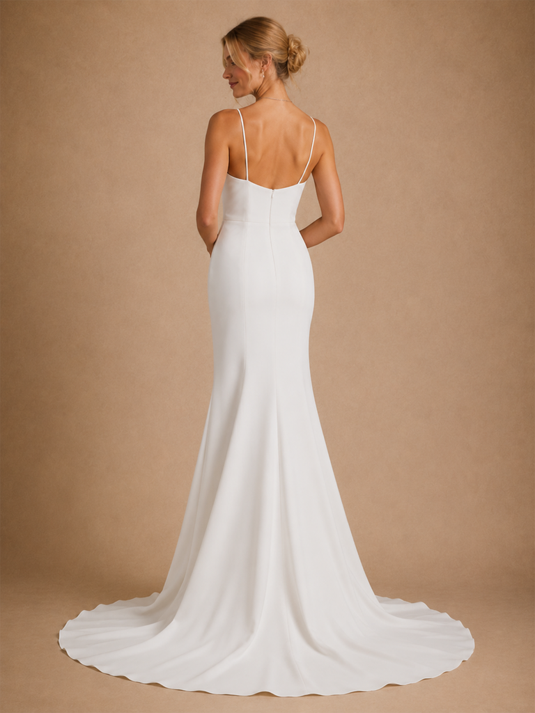 ChicSew Sexy Mermaid Spaghetti Straps Sleeveless Crepe Long Wedding Dresses