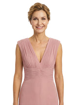 Elegant V-neck Sleeveless Ruched Mermaid Chiffon Mother Of The Bride Dress