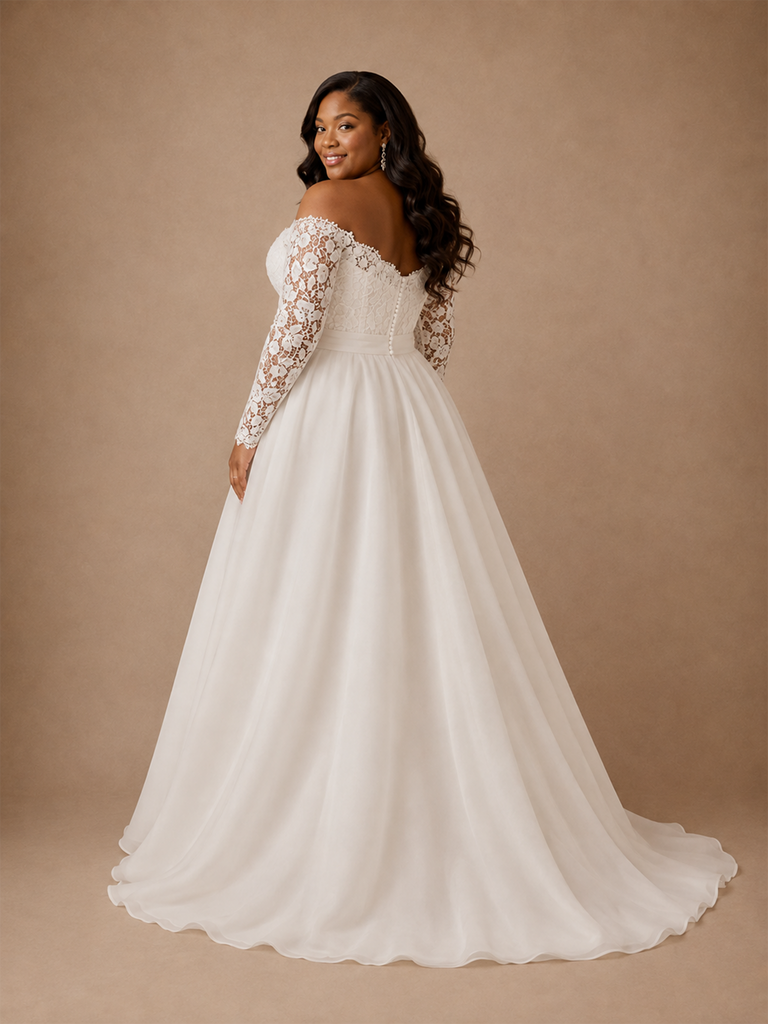 ChicSew Elegant Sweetheart Long Sleeves A-Line Lace Appliques Chiffon Maxi Wedding Dress