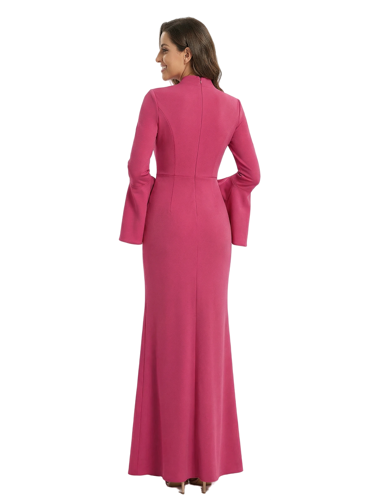 Chicsew Modern V-Neck Side Slit Long Sleeves Gown Flared Cuffs Mother Of The Bride Dresses
