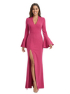 Chicsew Modern V-Neck Side Slit Long Sleeves Gown Flared Cuffs Mother Of The Bride Dresses