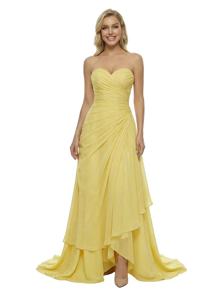 ChicSew Modern Strapless Ruched Chiffon Gown Beautiful A-Line Long Prom Dress