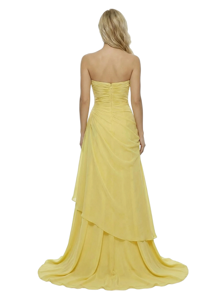 ChicSew Modern Strapless Ruched Chiffon Gown Beautiful A-Line Long Prom Dress